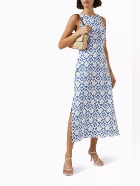 Revolve Minkpink blue and white viví printed midi dress size medium NWT